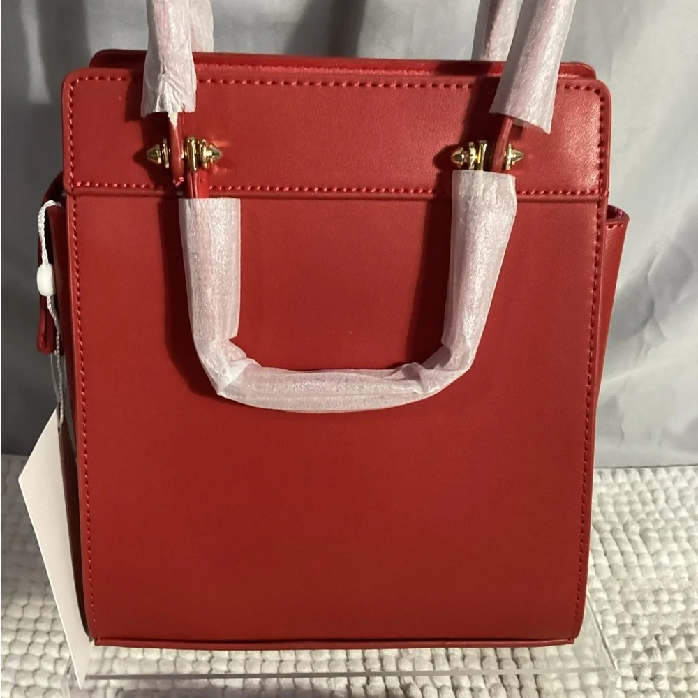 Trina Turk Red Petite Satchel Double Handles & Crossbody Strap NEW